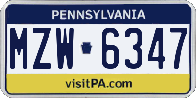 PA license plate MZW6347