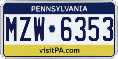 PA license plate MZW6353