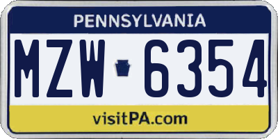 PA license plate MZW6354