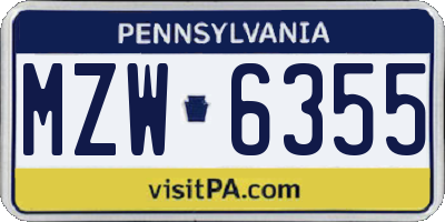 PA license plate MZW6355