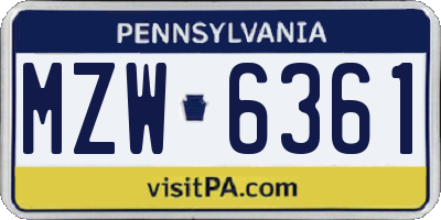 PA license plate MZW6361