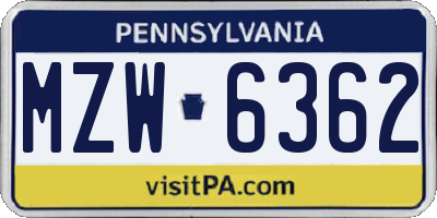 PA license plate MZW6362