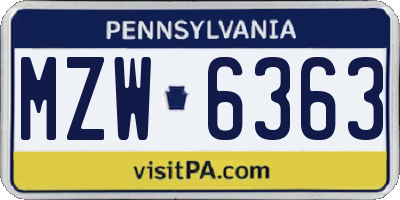 PA license plate MZW6363