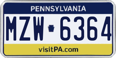PA license plate MZW6364