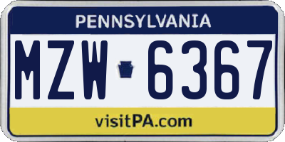 PA license plate MZW6367