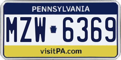 PA license plate MZW6369