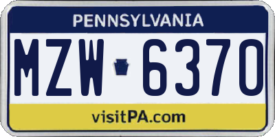 PA license plate MZW6370