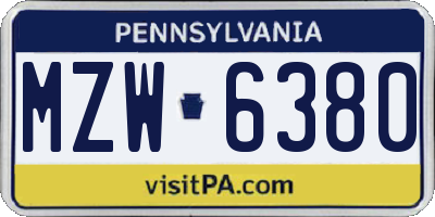 PA license plate MZW6380