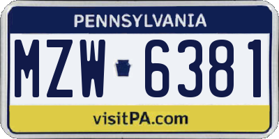 PA license plate MZW6381