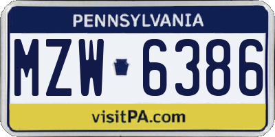 PA license plate MZW6386