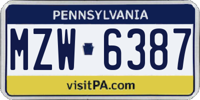 PA license plate MZW6387