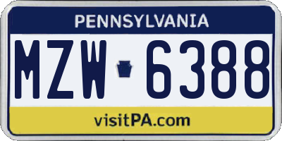 PA license plate MZW6388