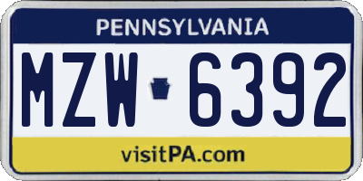 PA license plate MZW6392