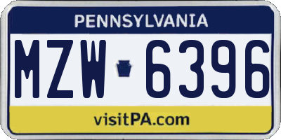 PA license plate MZW6396