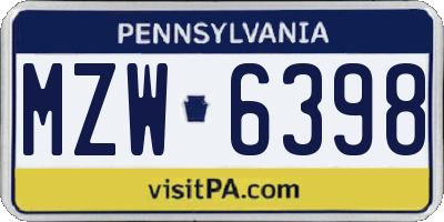 PA license plate MZW6398