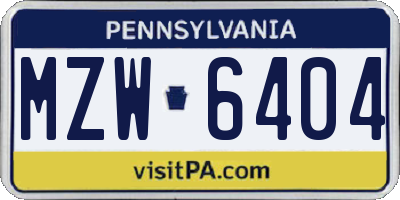PA license plate MZW6404