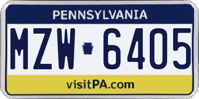 PA license plate MZW6405