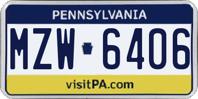 PA license plate MZW6406