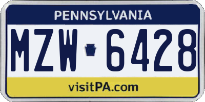 PA license plate MZW6428