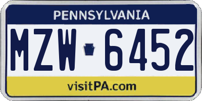 PA license plate MZW6452