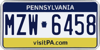 PA license plate MZW6458