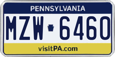 PA license plate MZW6460