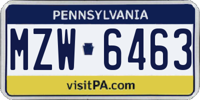 PA license plate MZW6463
