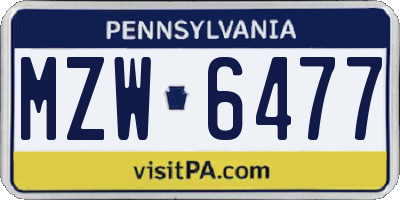 PA license plate MZW6477