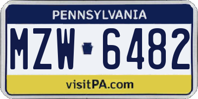 PA license plate MZW6482
