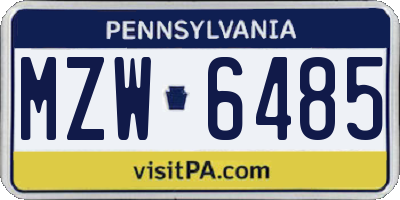 PA license plate MZW6485