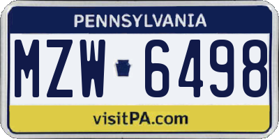 PA license plate MZW6498