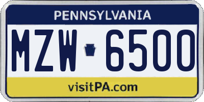 PA license plate MZW6500