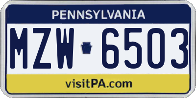 PA license plate MZW6503