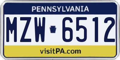 PA license plate MZW6512