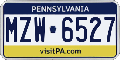 PA license plate MZW6527