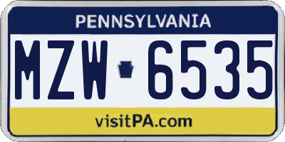 PA license plate MZW6535