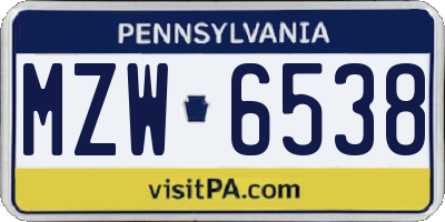 PA license plate MZW6538