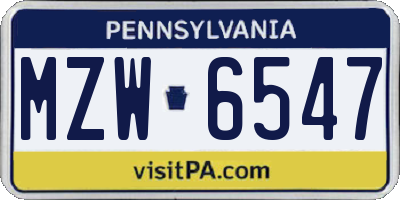 PA license plate MZW6547