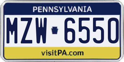 PA license plate MZW6550