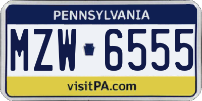 PA license plate MZW6555