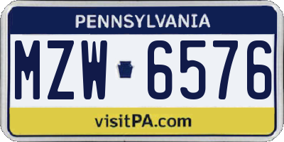 PA license plate MZW6576