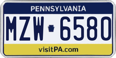 PA license plate MZW6580
