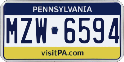 PA license plate MZW6594