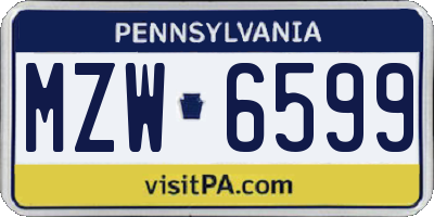 PA license plate MZW6599