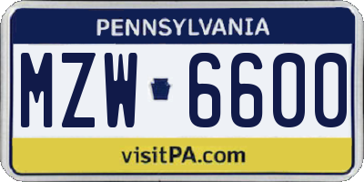 PA license plate MZW6600