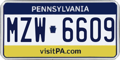 PA license plate MZW6609
