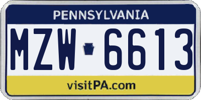 PA license plate MZW6613