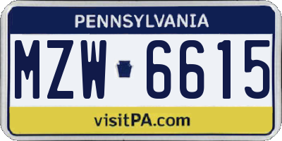 PA license plate MZW6615