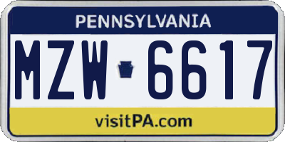 PA license plate MZW6617