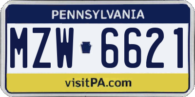 PA license plate MZW6621